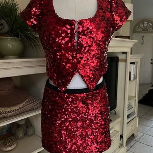 Vintage Betsy Johnson Red Tuxedo Vest Top And Skirt Small